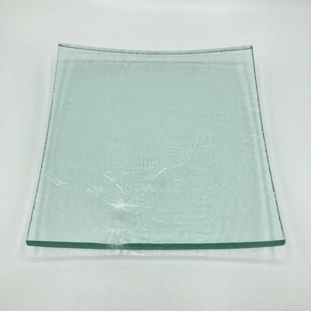 Vintage Annieglass Slab Platter Tray Modernist Art Glass Signed Green 8” Square